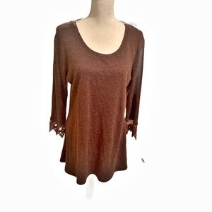 Aria Chocolate Long Sleeve Top with Lace Accents